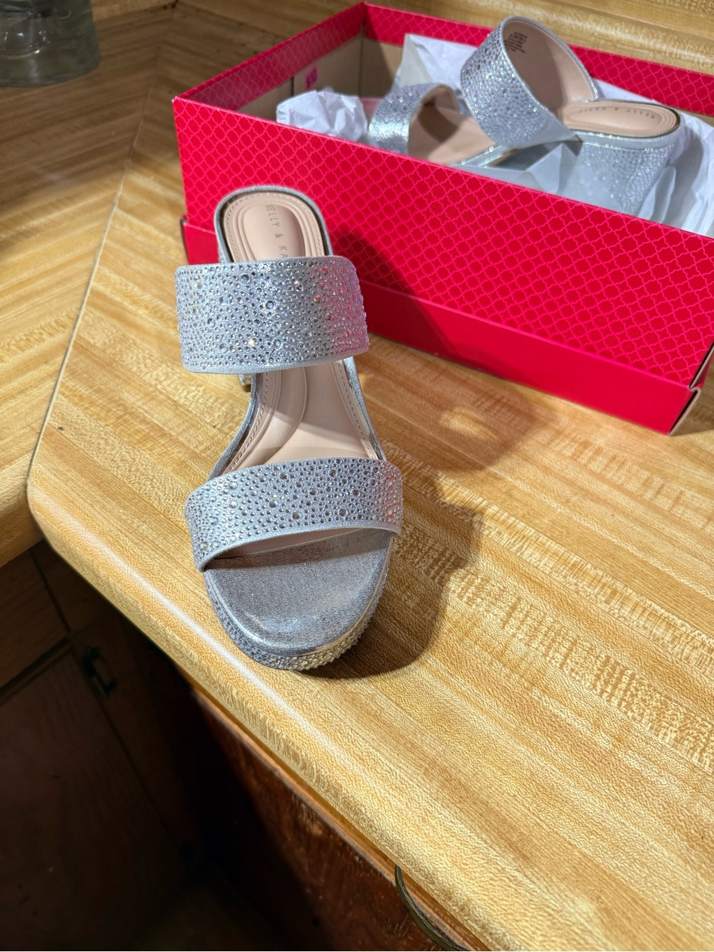 Kelly & Katie Silver Double-Band Rhinestone Slide Mule